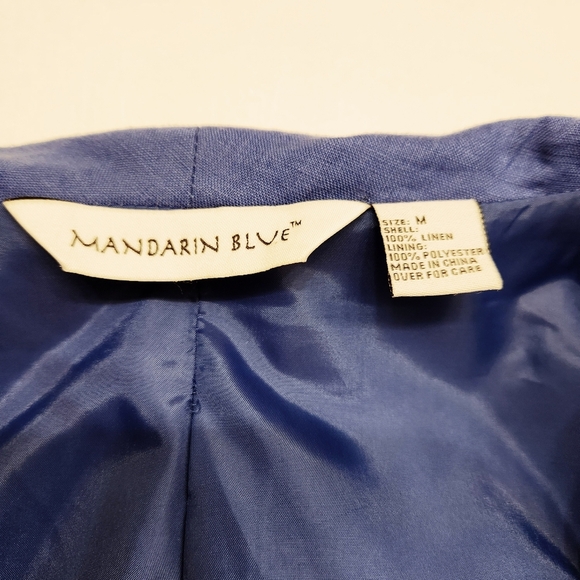 NWT Mandarine Blue Linen Cropped Button Front Blazer Jacket Size Medium Career - Picture 2 of 7